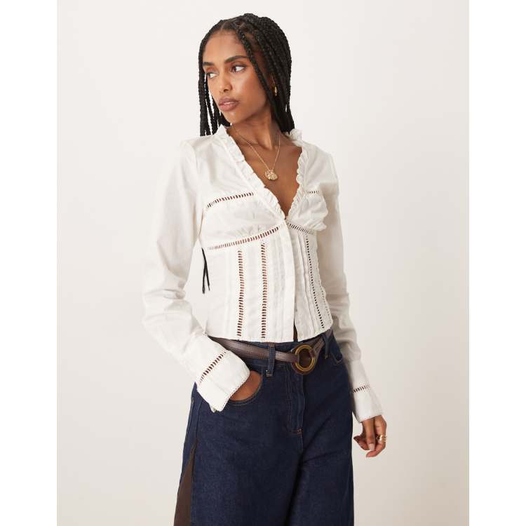 Free People frankie long sleeve corset top in ivory | ASOS