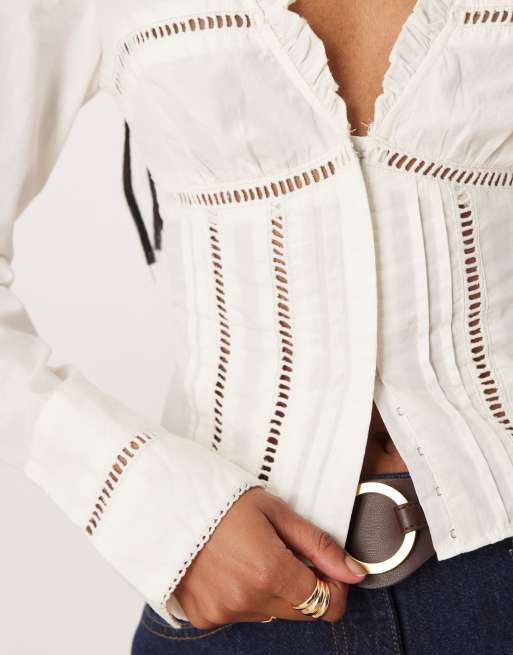 Free People frankie long sleeve corset top in ivory , 2 of 4