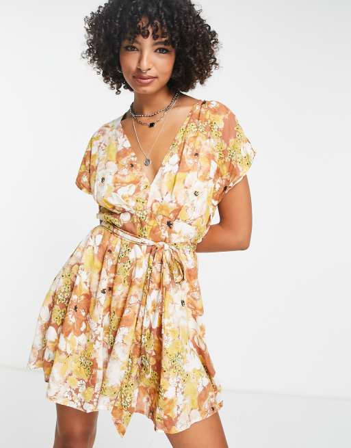 Free people yellow floral dress sale