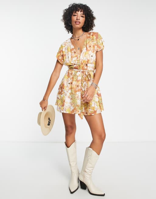 Free People Floral shops Tie Waist Mini Dress