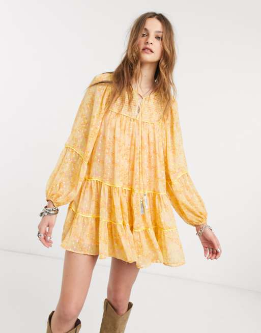 Free People Swinging Balloon Sleeve Mini Dress