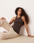 [Free People] Free People fresh in love lettuce edge singlet in brown M BROWN