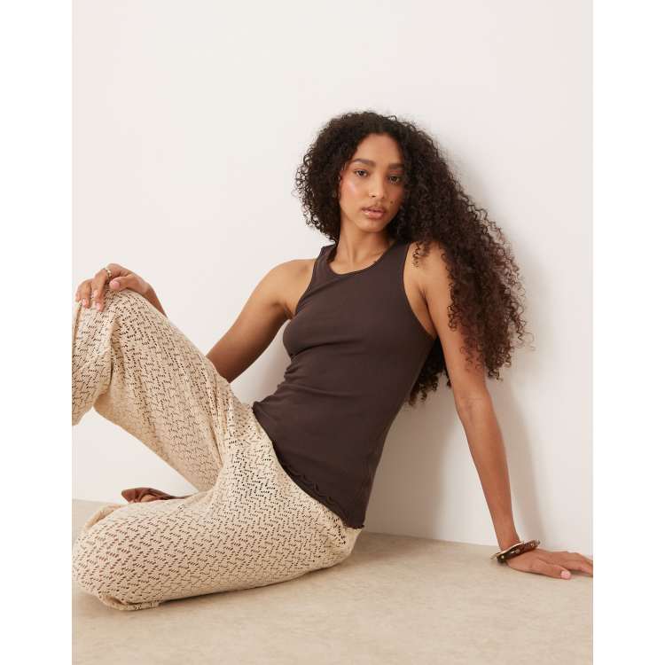 Free People fresh in love lettuce edge tank top in brown | ASOS