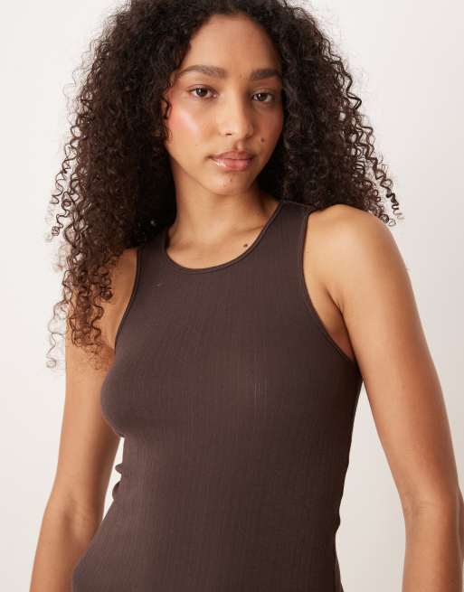 フリーピープル Free People Fresh In Love Tank レディース シャツ トップス Brown Free People fresh in love lettuce edge tank top in brown | ASOS
