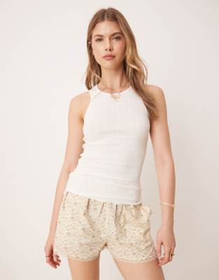 Free People - Fresh in Love - Tanktop in Elfenbein mit Kräuselsaum-Weiß