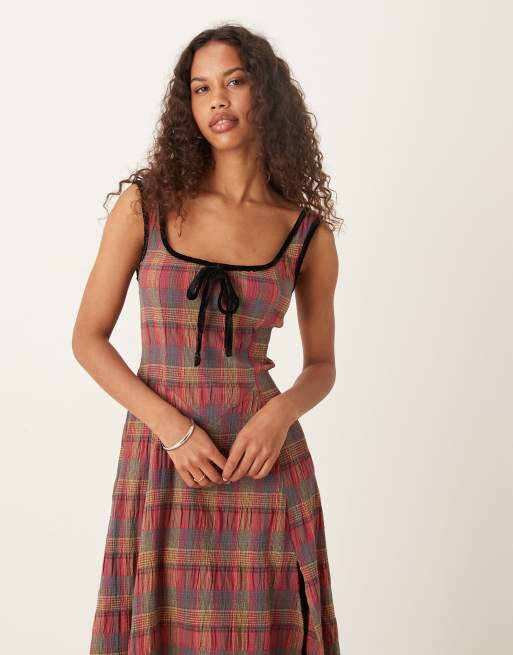 Free People - Freya - Geruite midi-jurk met bandjes in multicolor, 2 van 4