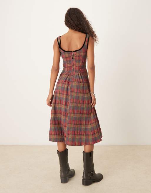Free People - Freya - Geruite midi-jurk met bandjes in multicolor, 4 van 4