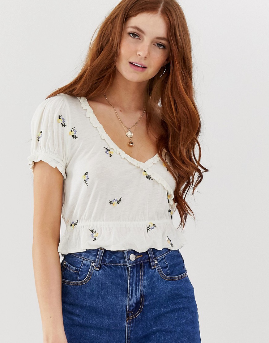 Free People Full Bloom ditsy floral print ruffle top-White