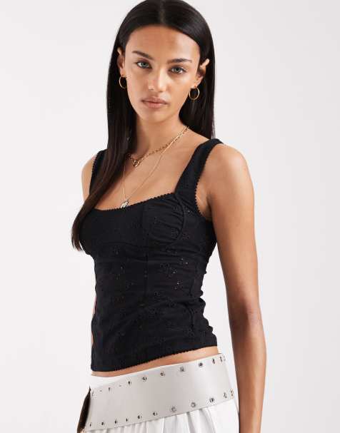Free People full bloom eyelet cami top in black - view 1