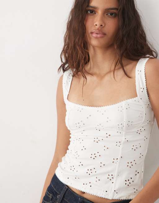 Free People full bloom eyelet cami top in ivory, 3 of 4