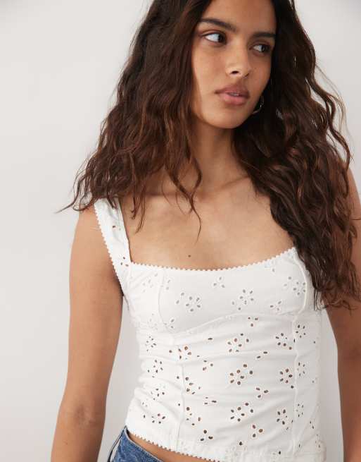 Free People full bloom eyelet cami top in ivory, 3 of 4
