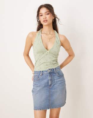 [Free People] Free People Full Bloom halter top in green L CELADON GREEN