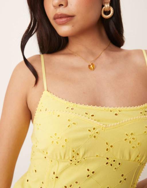 Free People full bloom pointelle mini slip dress in banana cream yellow |  ASOS
