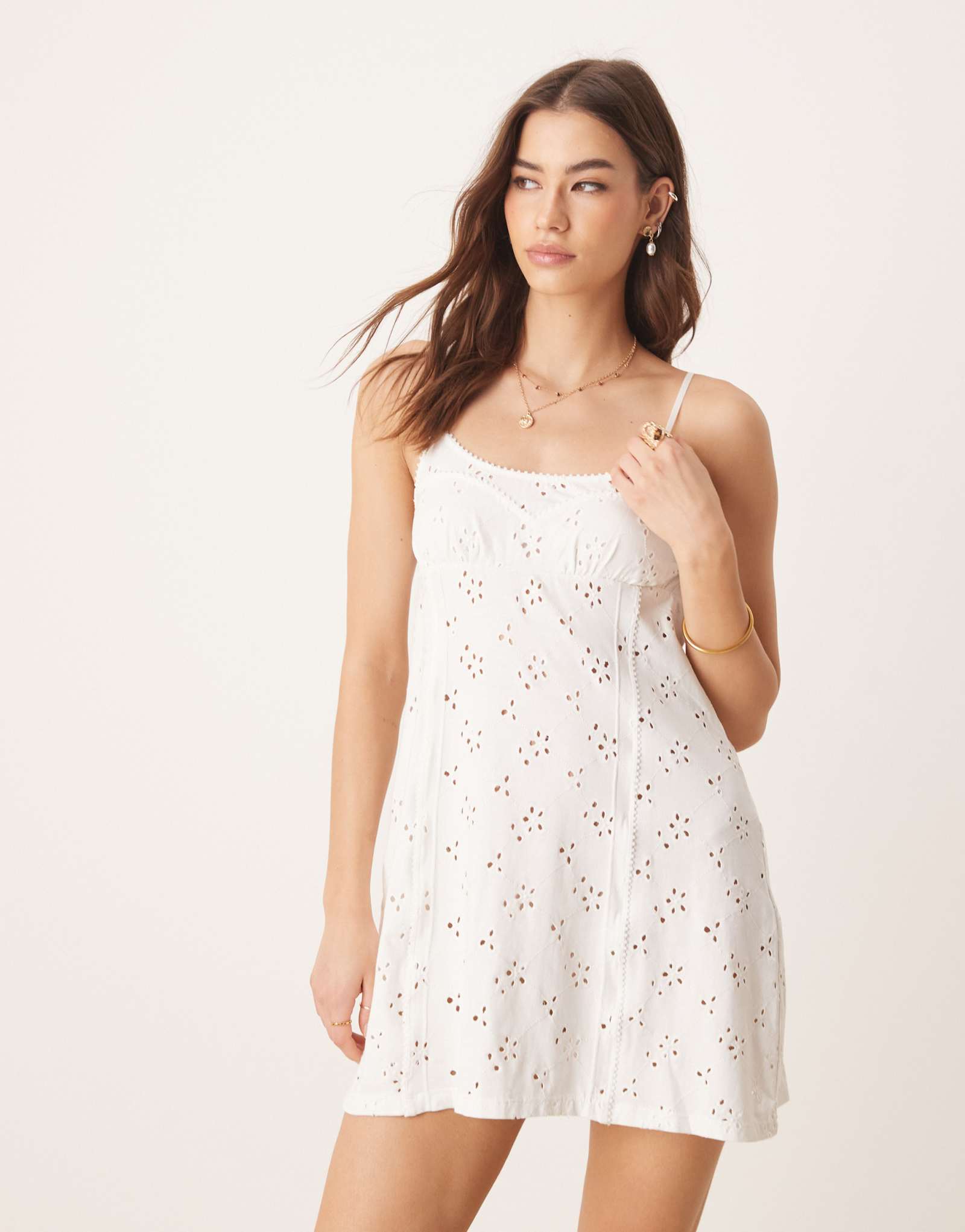 Мини-платье-комбинация Free People full bloom pointelle цвета слоновой кости