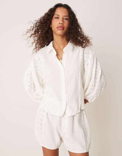 Free People full bloom pointelle shirt in ivory - part of a set