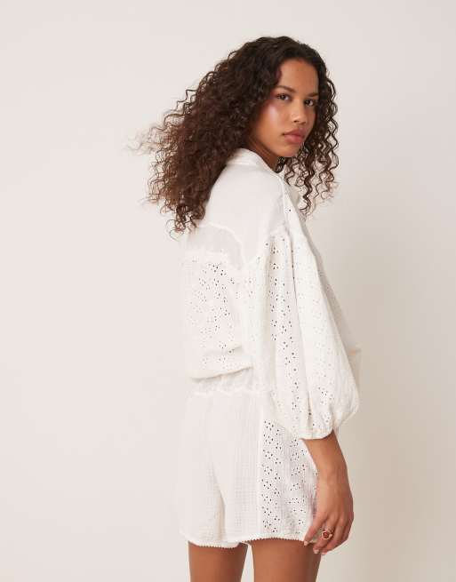 Free People full bloom pointelle shorts in ivory co-ord, 2 of 4