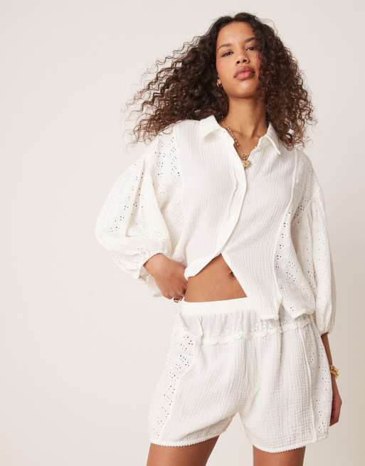 Free People full bloom pointelle shorts in ivory co-ord, 4 of 4