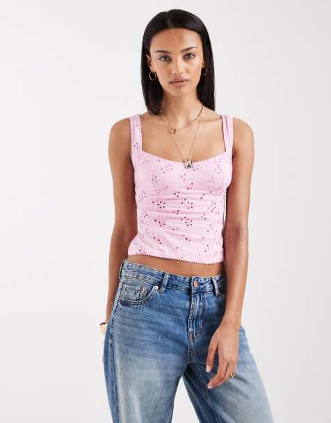 Free People – Full Bloom – Rosa topp med smala axelband och öljetter - view 1