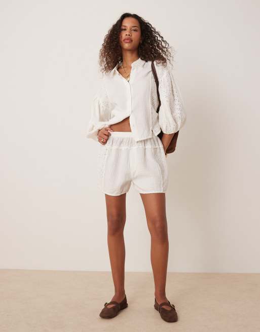 Free People – Full Bloom – Szorty z tkaniny pointelle w kolorze kości słoniowej, część zestawu
