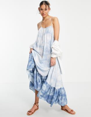 Free People Full On Maxi Slip Cami Dress With Peplum Hem In Tie Dye