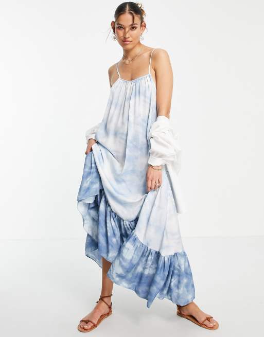 Free People full on maxi slip cami dress with peplum hem in tie dye