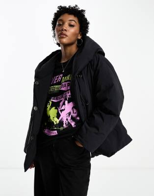 Free People Free People funnel neck oversized puffer jacket in black