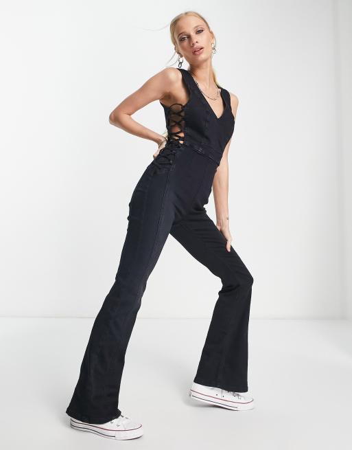 Petite Glitter Lace Up Back Jumpsuit