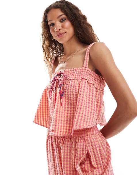 Free People gingham floaty top in pink - view 1