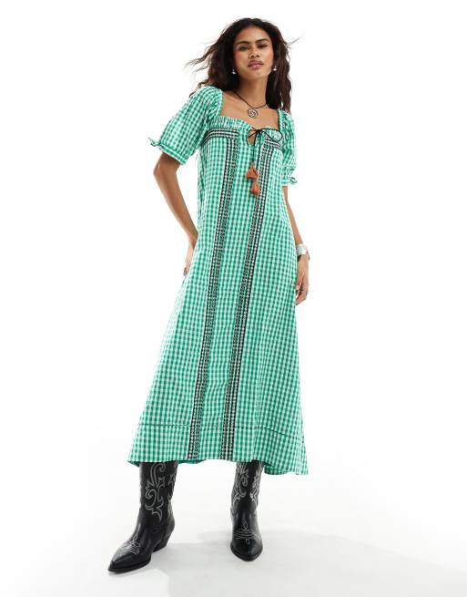 Free People gingham smock maxi dress in bright green | ASOS