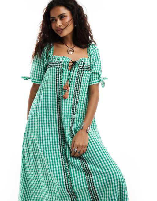 Free People gingham smock maxi dress in bright green | ASOS