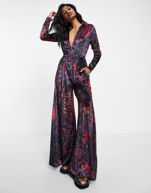 Free People giselle velvet jumpsuit in black ombre