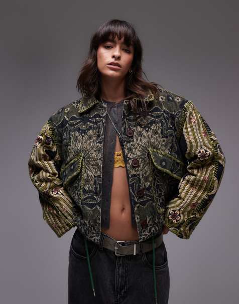 Free People giving joy printed quilted jacket in emerald - view 1