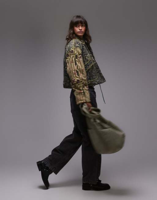 Free People giving joy printed quilted jacket in emerald | ASOS