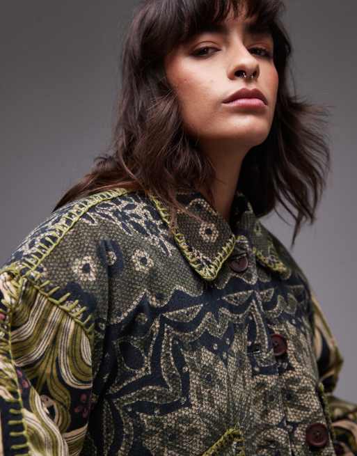 Free People giving joy printed quilted jacket in emerald | ASOS
