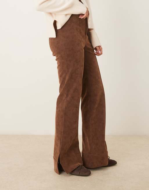 Free People glow up faux suede flared pants in brown, 2 of 5