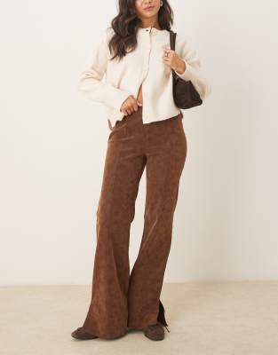 Free People Free People glow up faux suede flared trouser in brown-White