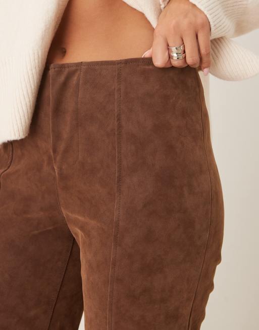 Free People glow up faux suede flared trouser in brown, 4 of 5