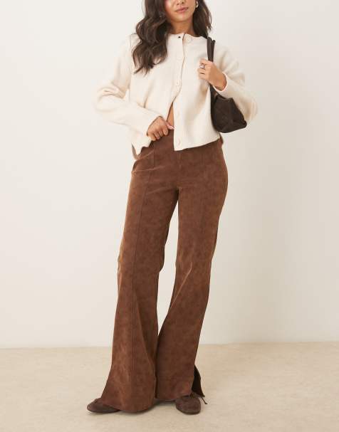 Free People - Glow Up - Pantaloni a zampa in camoscio sintetico marroni - view 1