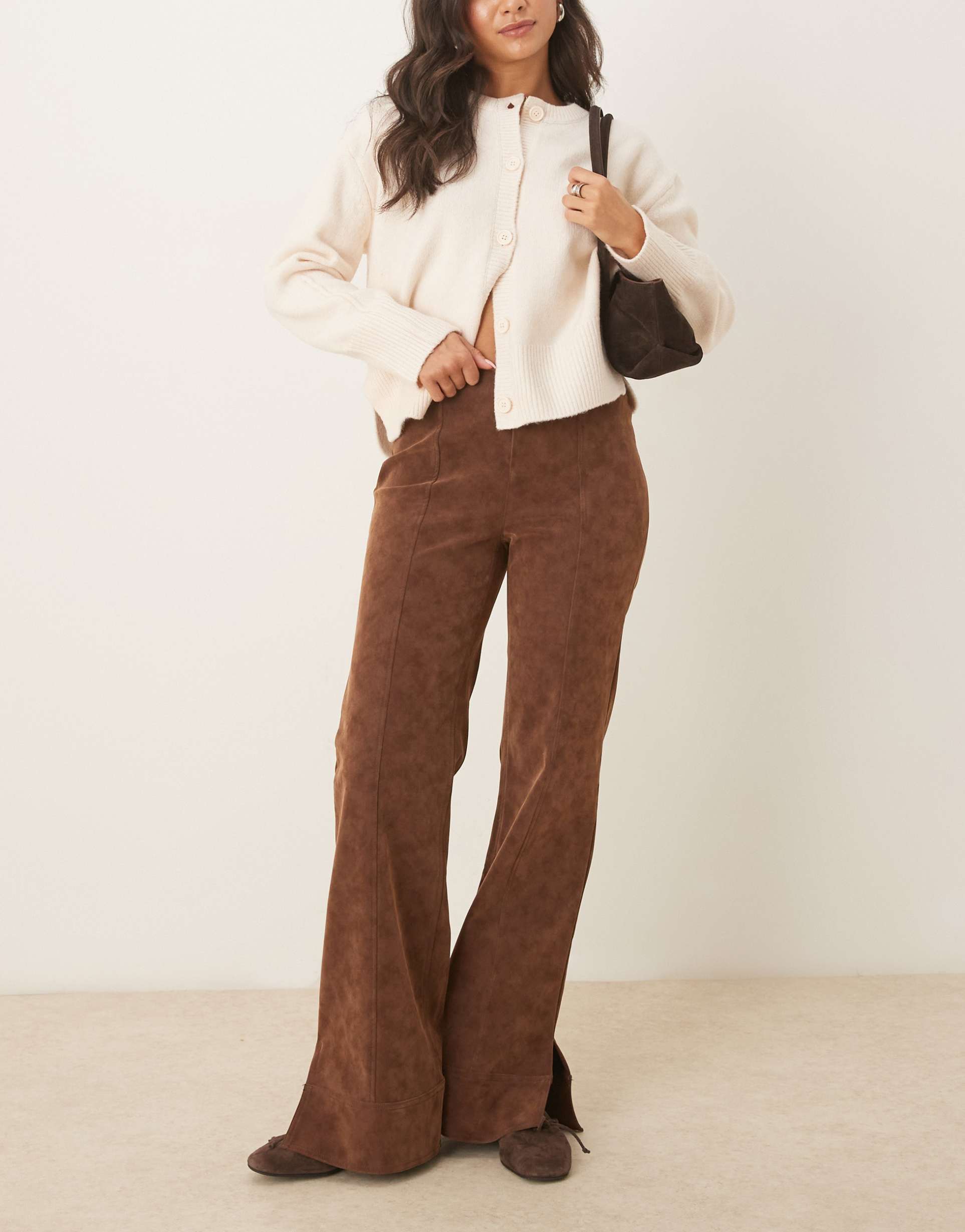 free people glow up suede flared pants in brown