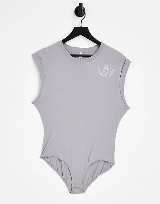 Free People Go-To graphic jersey bodysuit in gray