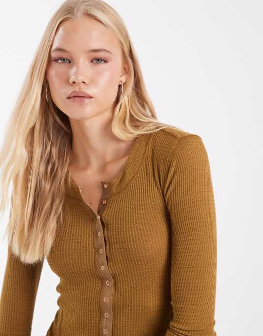 Free People going places button down cardigan in mustard yellow, 3 of 4