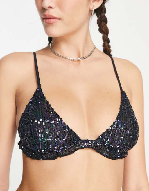 Free People gold rush sequin bralette in midnight blue