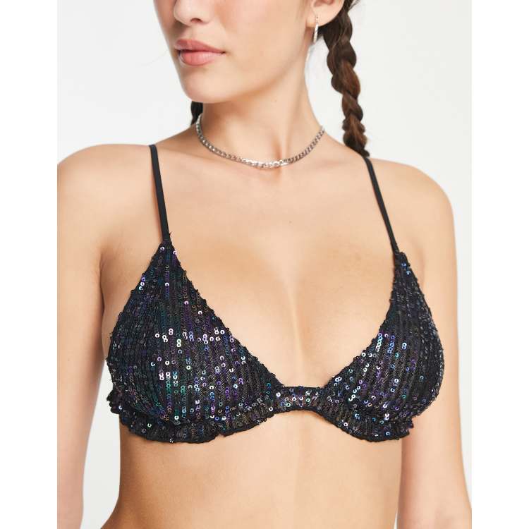 Petite Gold Flower Detail Sequin Bralet