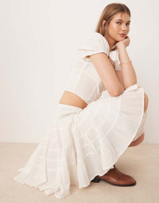 Free People - Gonna bohémien al ginocchio color avorio a balze