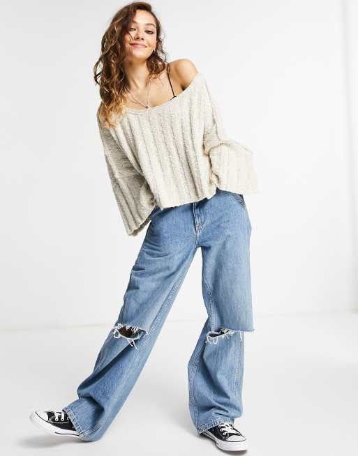 Free People Good Day cropped rib sweater in cream ASOS