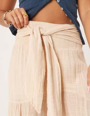 Free People Good Day Wide Leg Tie Detail Pants In Neutral