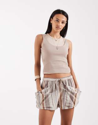 Free People Good Fortune Striped Shorts In Gray
