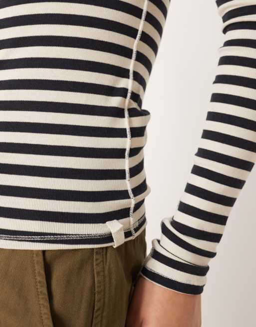 Free People Good Good high turtleneck long sleeve top in black stripe, 3 of 4