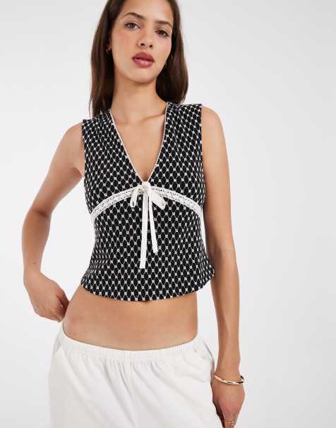 Free People – Good Graces – Czarny top z dekoltem w szpic w groszki - view 1