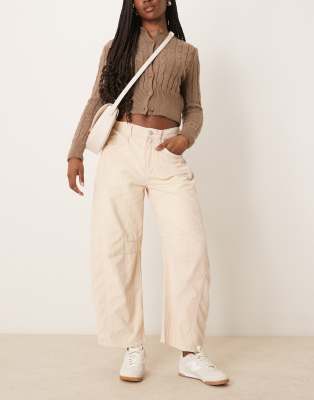 Free People Good Luck Barrel Leg Cord Jeans In Light Gray